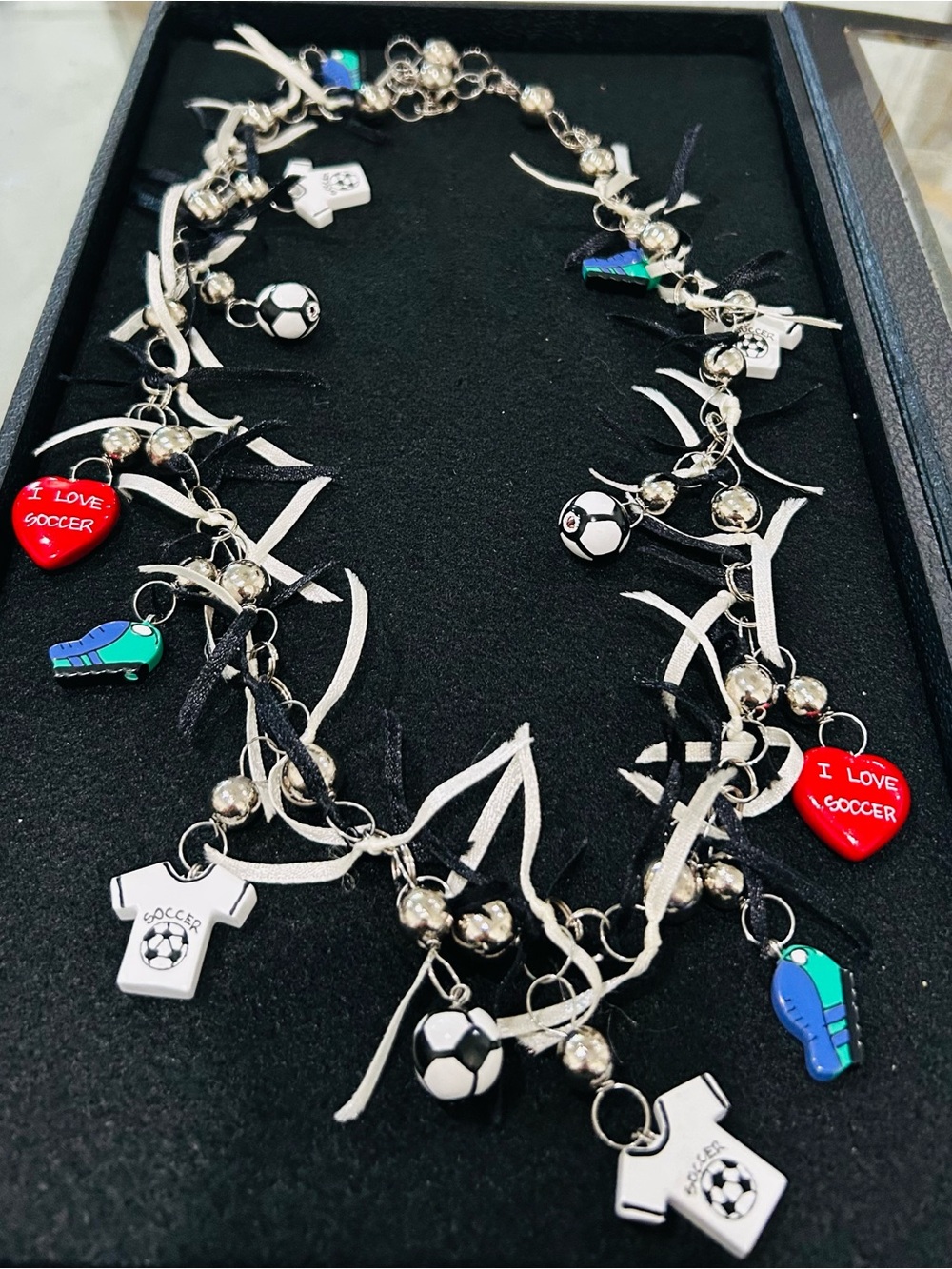 Soccer Charm Necklace – Red Heart & Silver Accents